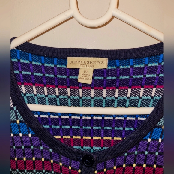 Appleseeds Petites Sweater Womens Button Front Cardigan Checked Purple - Picture 3 of 7